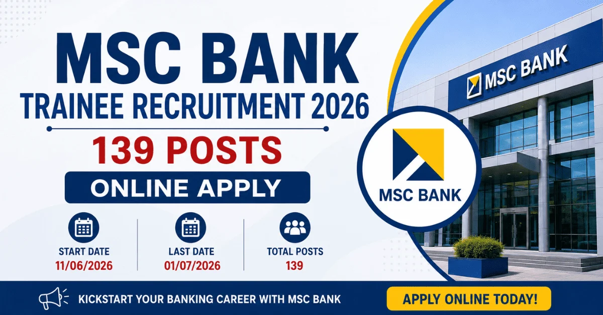 MSC Bank Trainee Recruitment 2026 - 139 Posts Online Apply